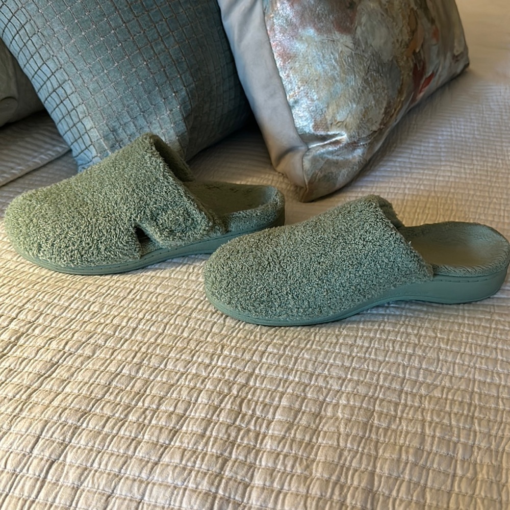 Vionic Gemma Mule Slippers. Color Green. Size: 8.